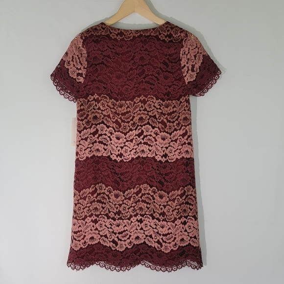 NEW TOBI Andei Burgundy Lace Shift Dress Sz S/P Short Sleeve Line Cocktail Party - Picture 2 of 12